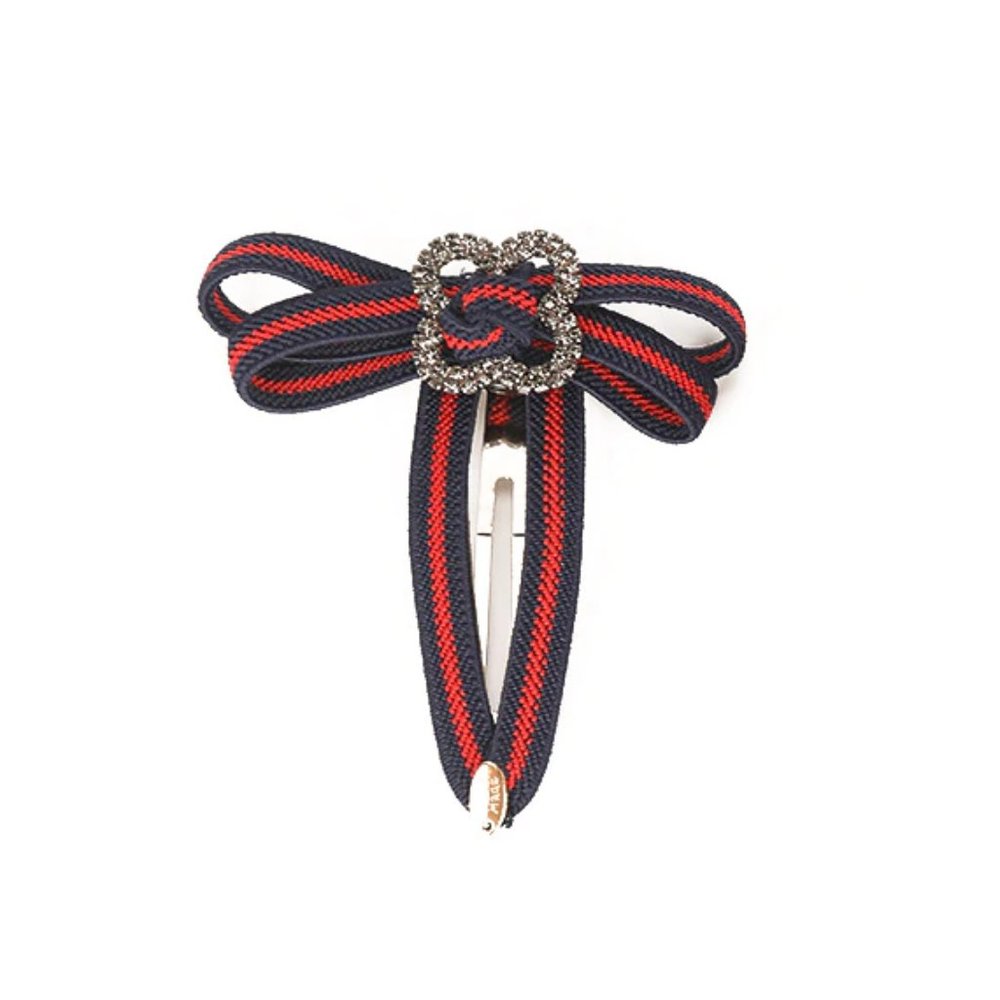Rhinestone blue and red ribbon hair pin